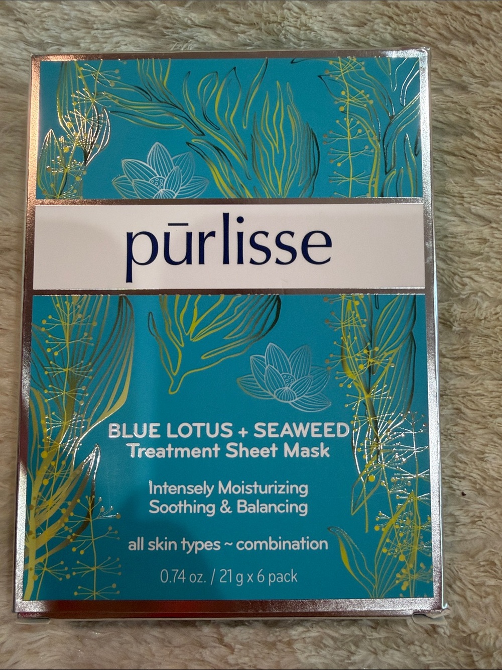 purlisse Blue Lotus + Seaweed Treatment Sheet Mask - Teal & Gold